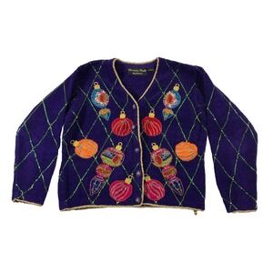 Christopher Radko Bellepoint Cardigan Sweater Women's Large Purple Ornaments